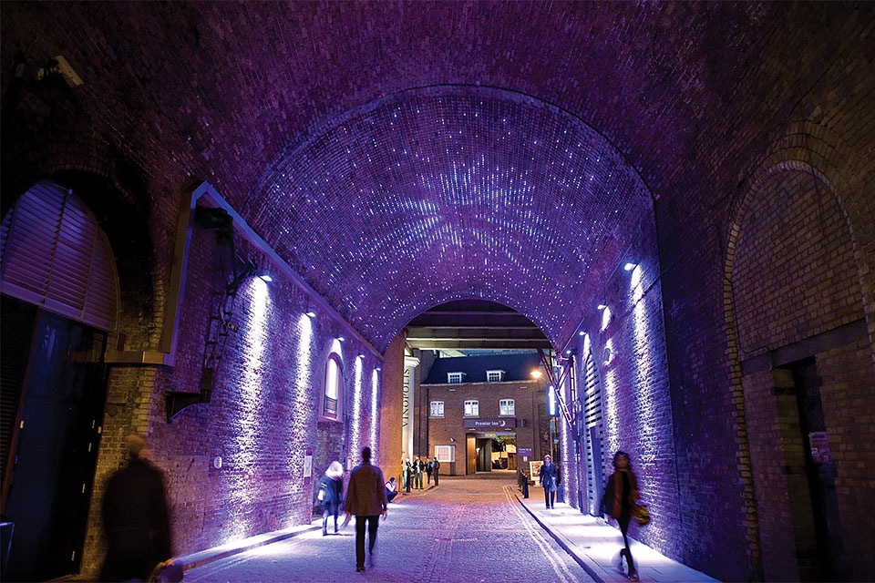 clink street bridge tunnel southwark london england led showcase display lighting